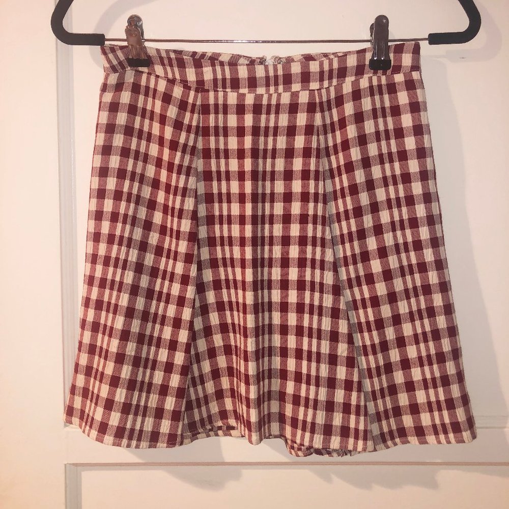 Reformation Red Check Skater Skirt